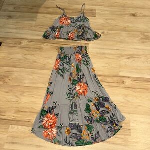 Patrons of Peace Ruffle Gray Floral Two-Piece Set